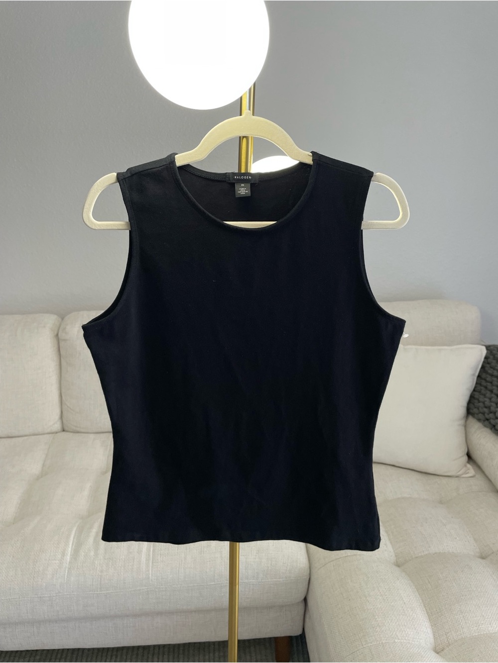 Halogen Wide Strap Cotton Stretch Tank Sleeveless Top Black